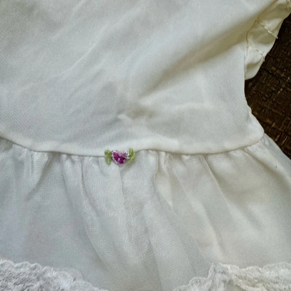 ME Vintage little‎ girls size 2T white petticoat slip / dress petit flower 1970s